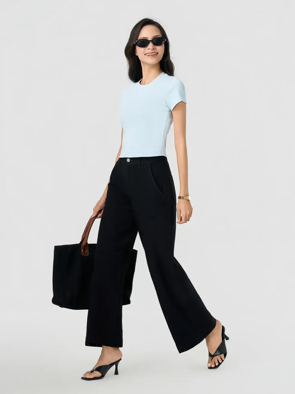 Áo Phông Nữ Slimfit Thun Rib Coton Mềm - Xanh Blue 131 - S
