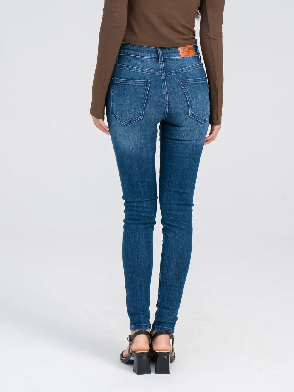 Quần jeans nữ skinny túi đồng hồ chéo - Xanh đậm