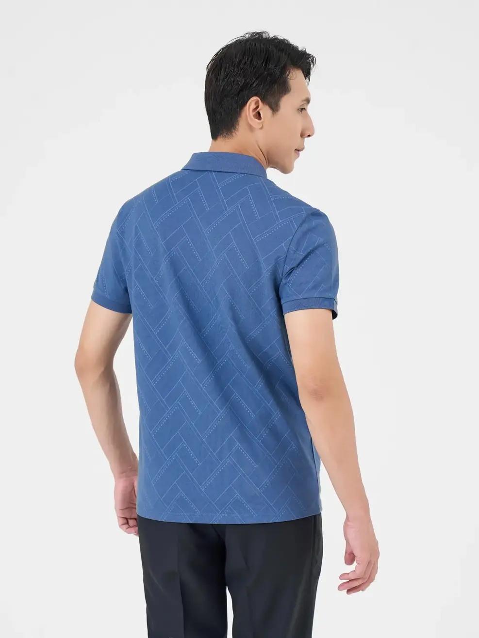 Áo Polo Nam Mắt Chim Hoạ Tiết Tràn Thân - Xanh xám - M