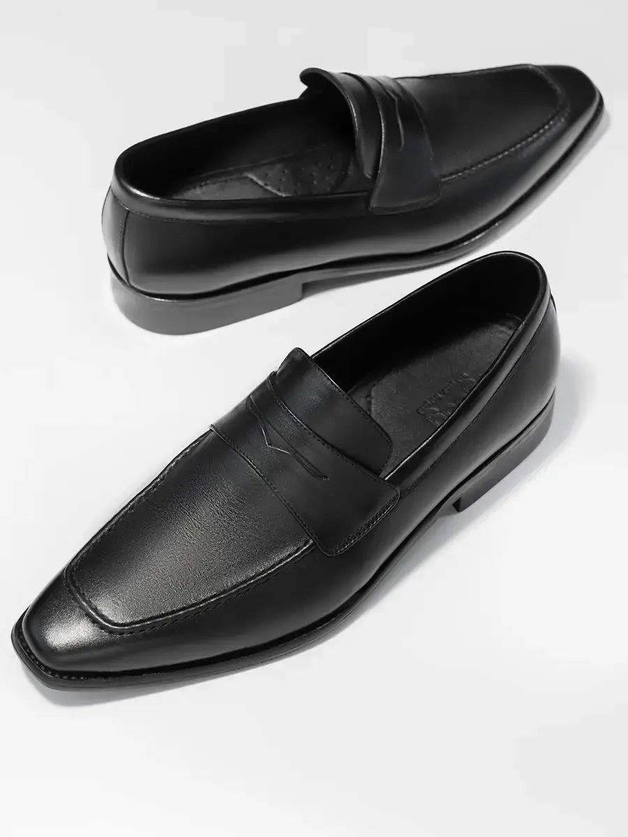 Giầy nam penny loafer da bò nappa cao cấp - Đen - 39
