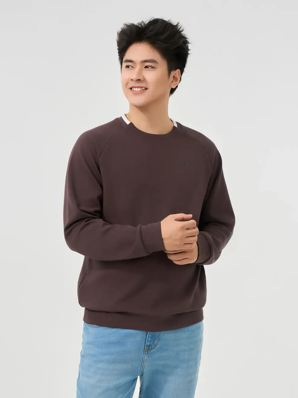 Áo Nỉ Nam Tay Raglan Bo Phối - Nâu 152 - M
