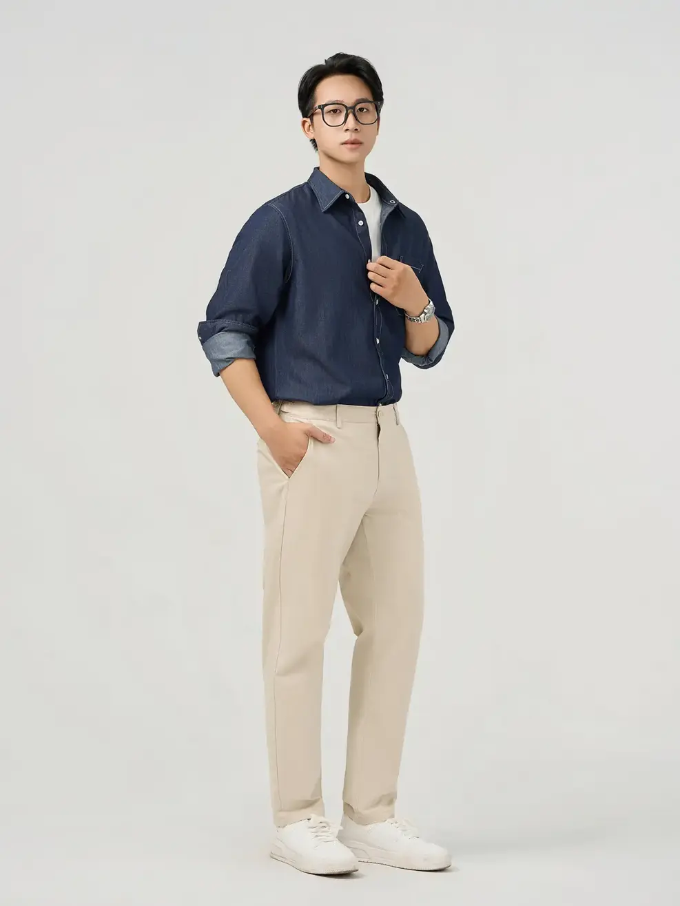 Áo Sơ Mi Jeans Nam Túi Ngực - Màu chàm 001 - L