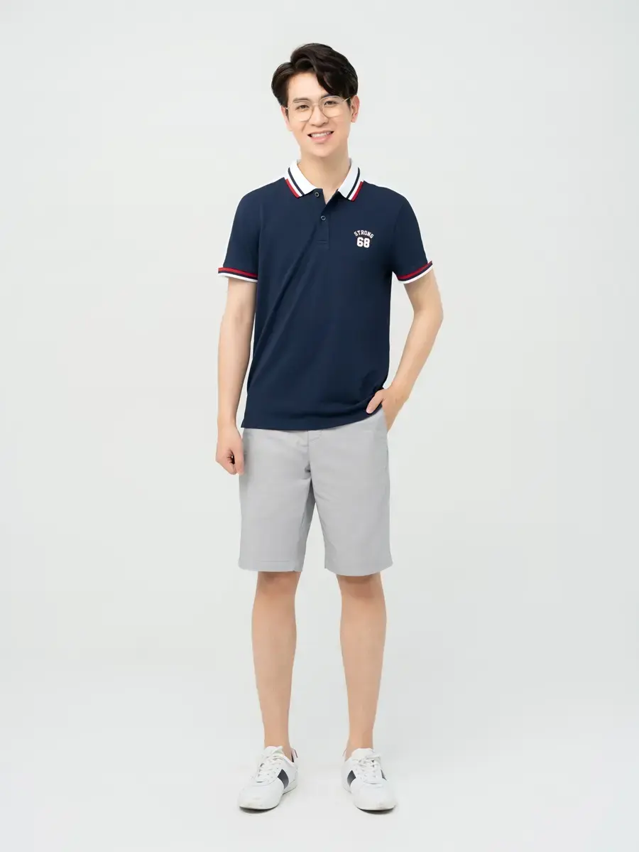 Polo Nam Cafe Phối Tay - Navy Phối Trắng 1 - M