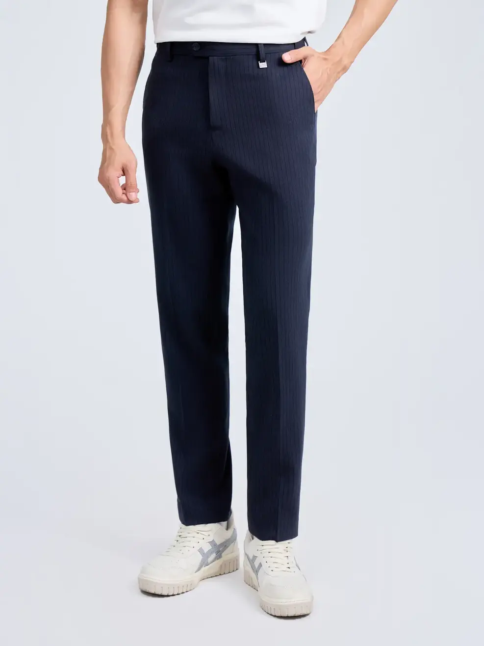 Quần Âu Nam Cạp Di Động Kẻ Sọc - Tím than - 29