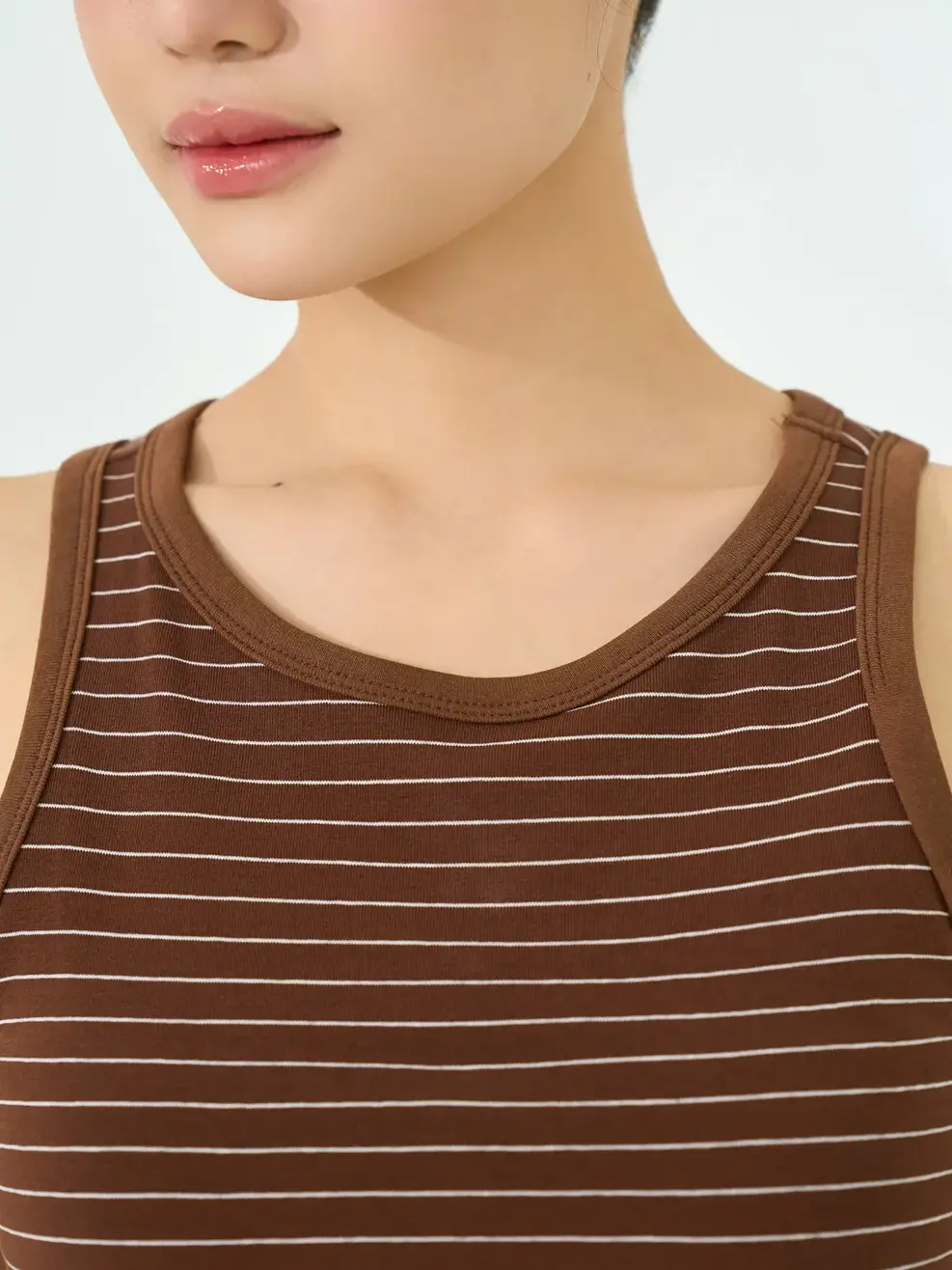 Áo Ba Lỗ Nữ Đệm Ngực Liền - Kẻ Nâu 128 - S