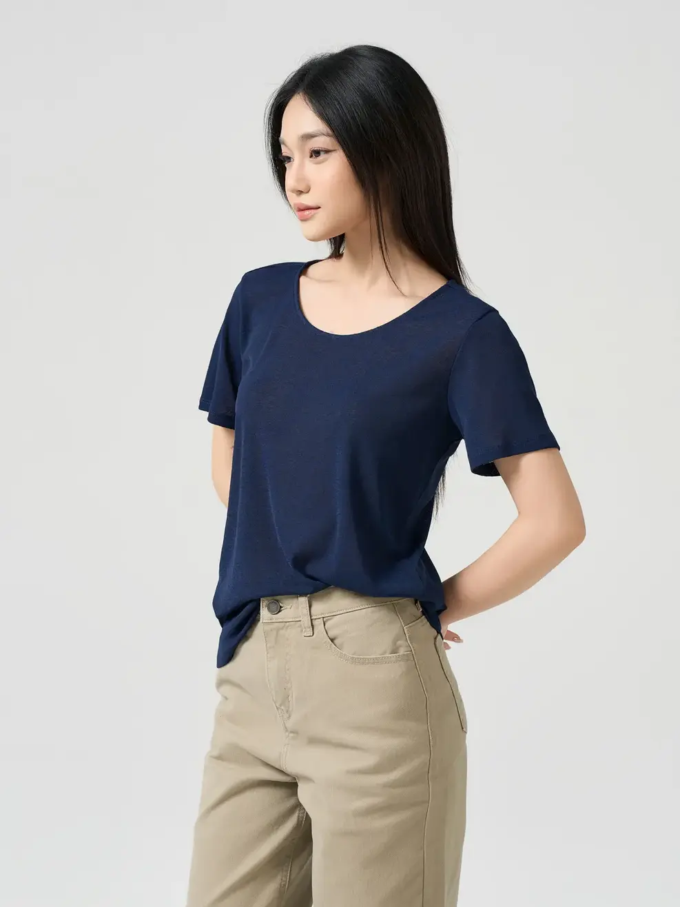 Áo Phông Cổ Rộng Dáng Suông - Navy 001 - M