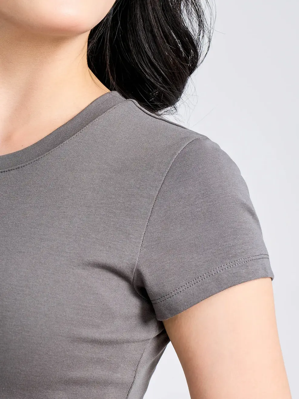 T-shirt Nữ Slimfit Thun Rib Cotton Mềm - Xám - S