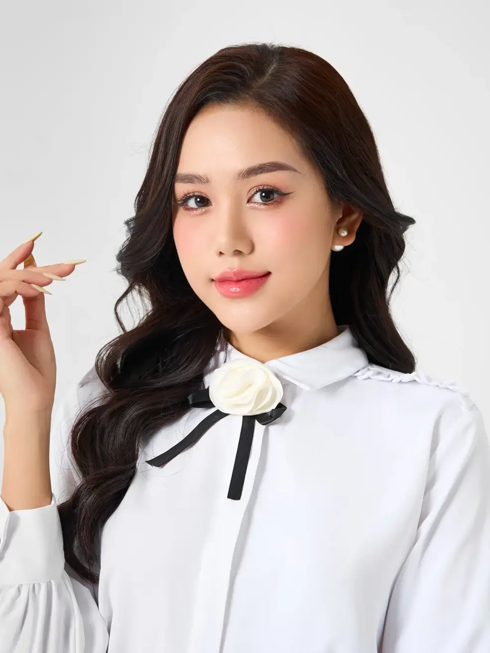 Sơ Mi Dài Tay Nữ Hoa Nơ - Trắng - S