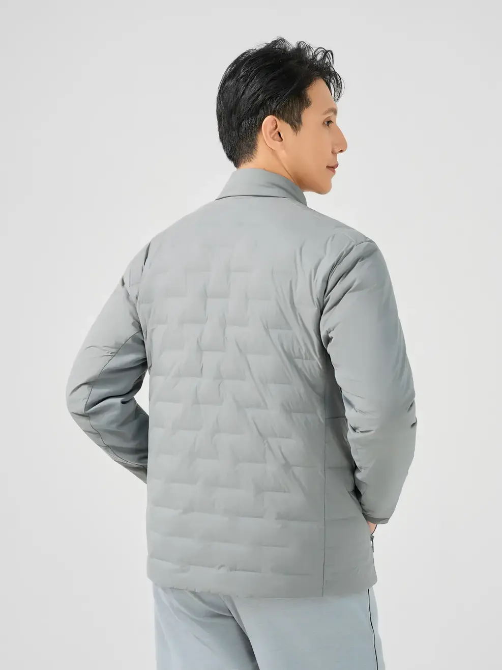 Phao Vip Lông Vũ Nam Ép Bonding Phối Nách - Ghi nhạt - M