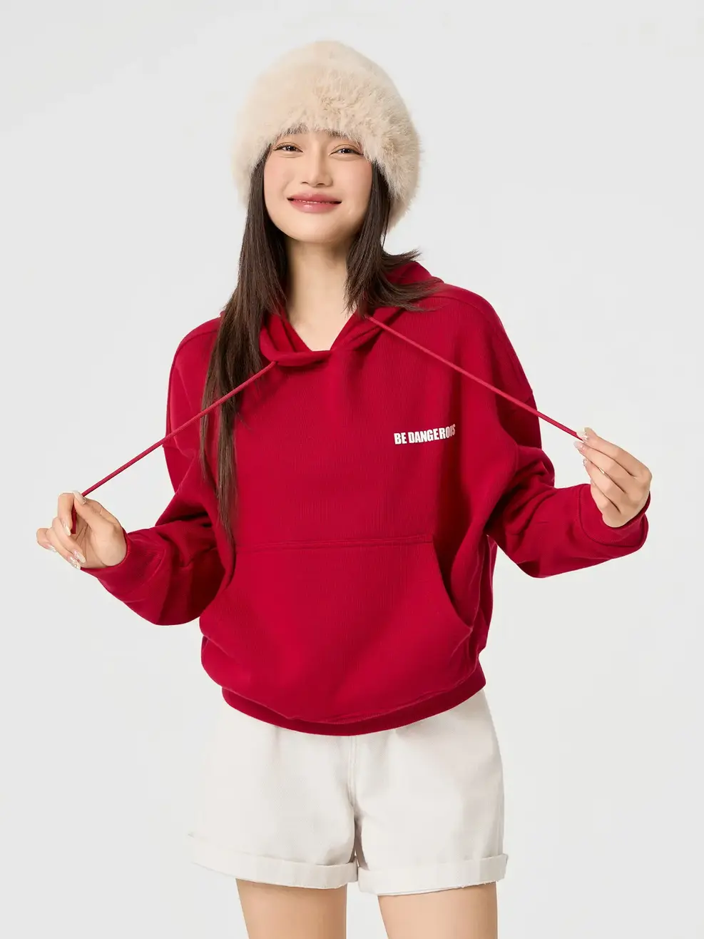 Áo Nỉ Mũ Nữ Nỉ Ép Lông In Chữ - Đỏ 026 - S