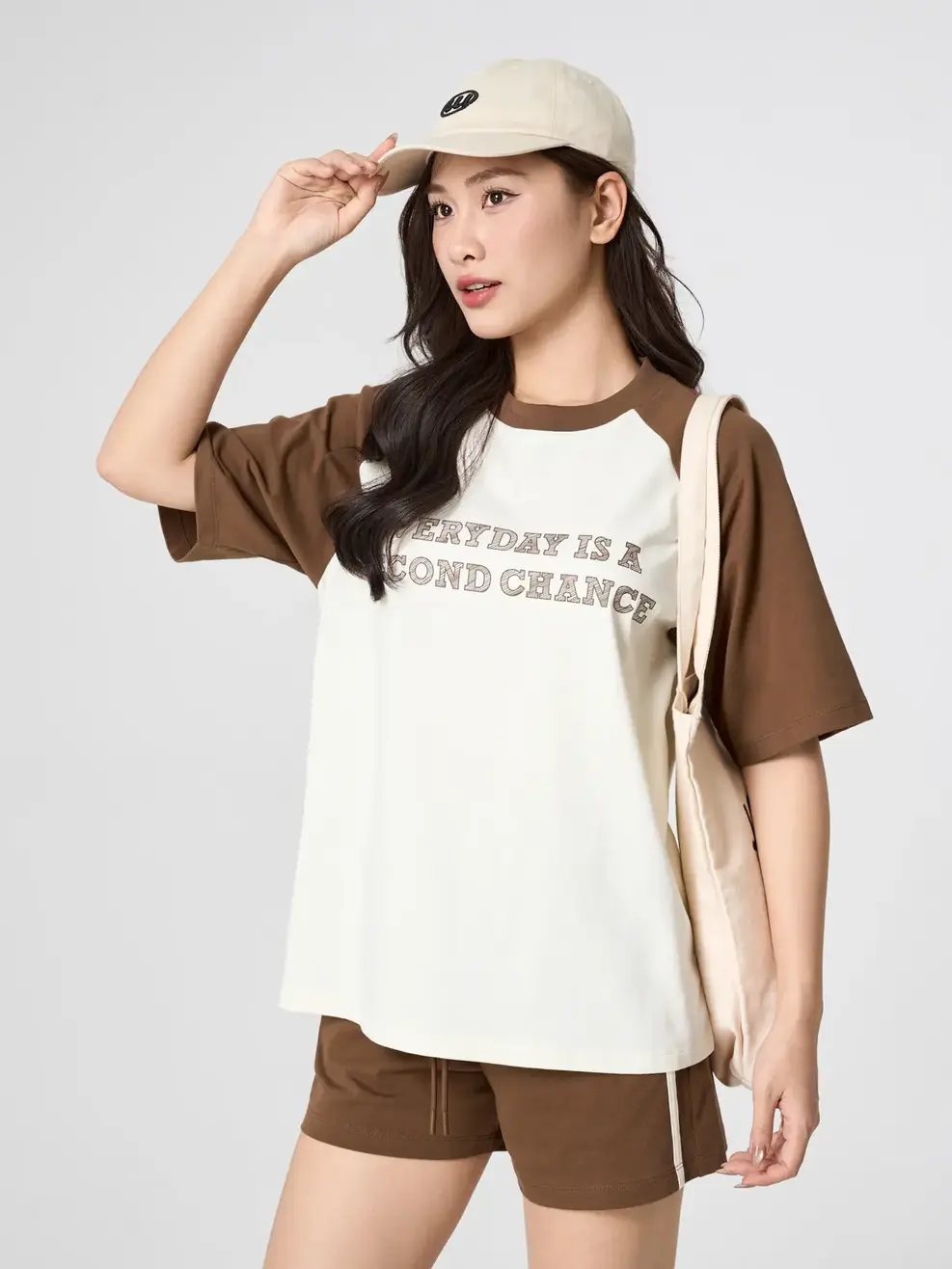 Bộ Đồ Nữ Tay Raglan - Be phối nâu 089 - S