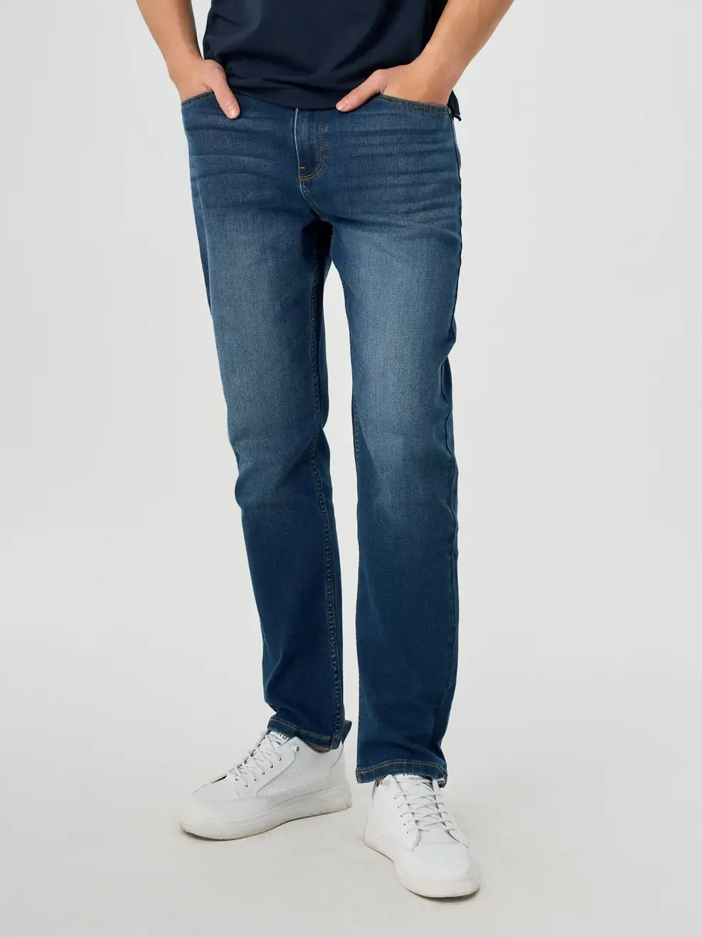 QUẦN JEANS NAM SLIM FIT CAN TÚI SAU - xanh trung - 28