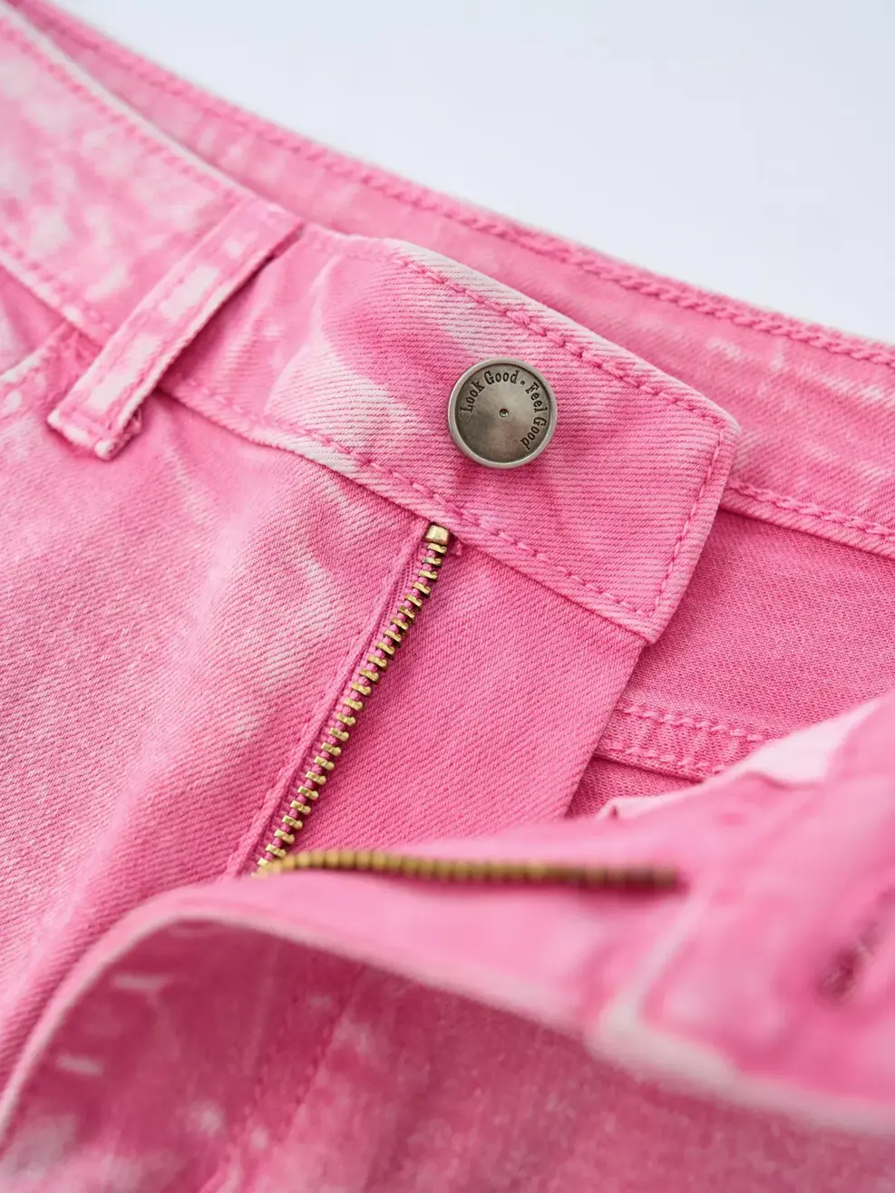 Quần Jeans Nữ Ống Rộng Cạp Cao Can Phối - Hồng - 25