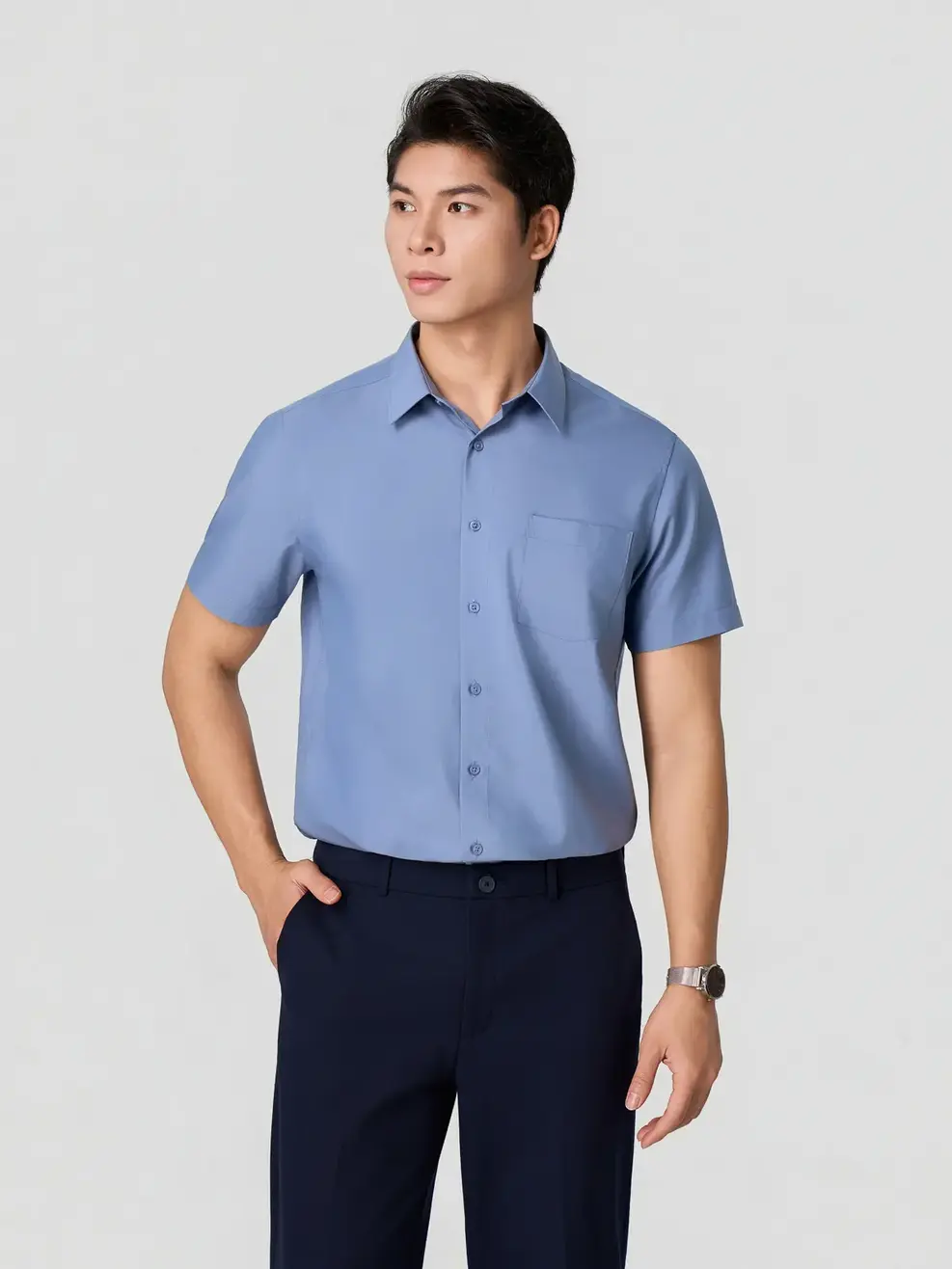 Áo Sơ-mi Ngắn Tay nam vạt ngang phom Regular -  Chì 056 - M