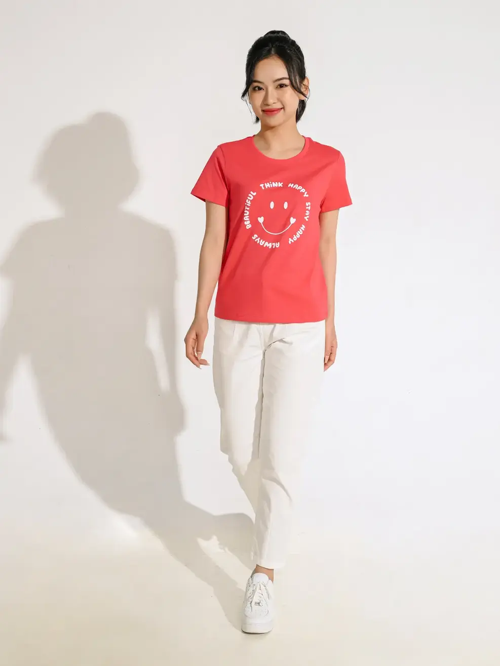 Áo Tshirt nữ in think happy - Hồng - S