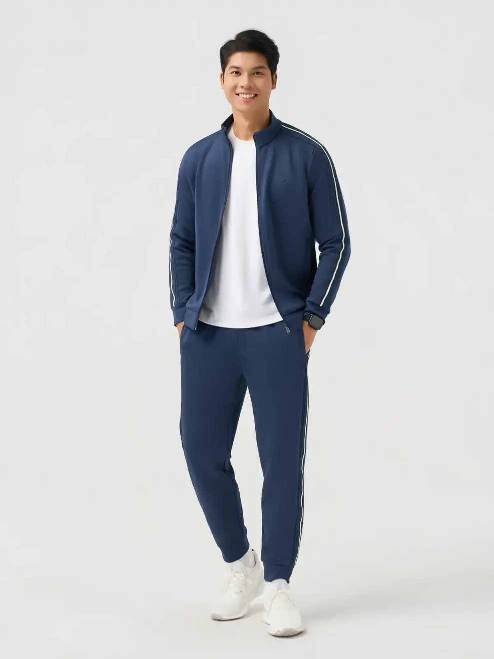 Bộ Đồ Nỉ Nam Thể Thao Phối Dây Dệt - Tím Than 009 - M