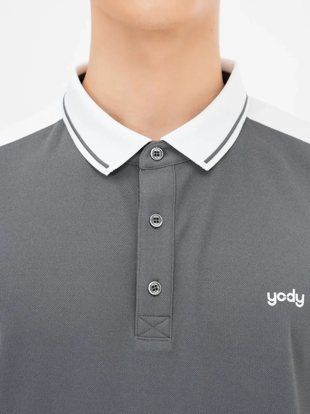 Polo Nam Cafe Dệt Tổ Ong Phối Tay - Ghi trắng - M