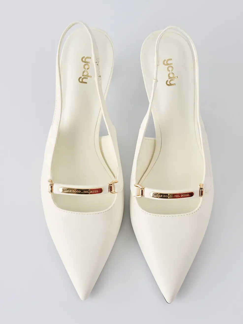 Giày Dép Cao Gót Nữ Mũi Nhọn Phối Gọng Kim Loại - Trắng 001 - 35