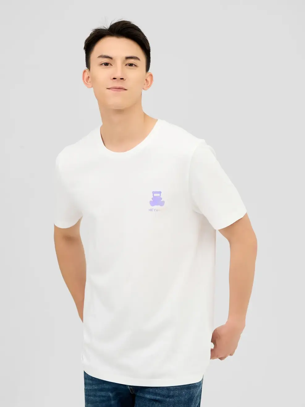 T-shirt Nam In Gấu Heybear 100% Cotton - Trắng 1 - M