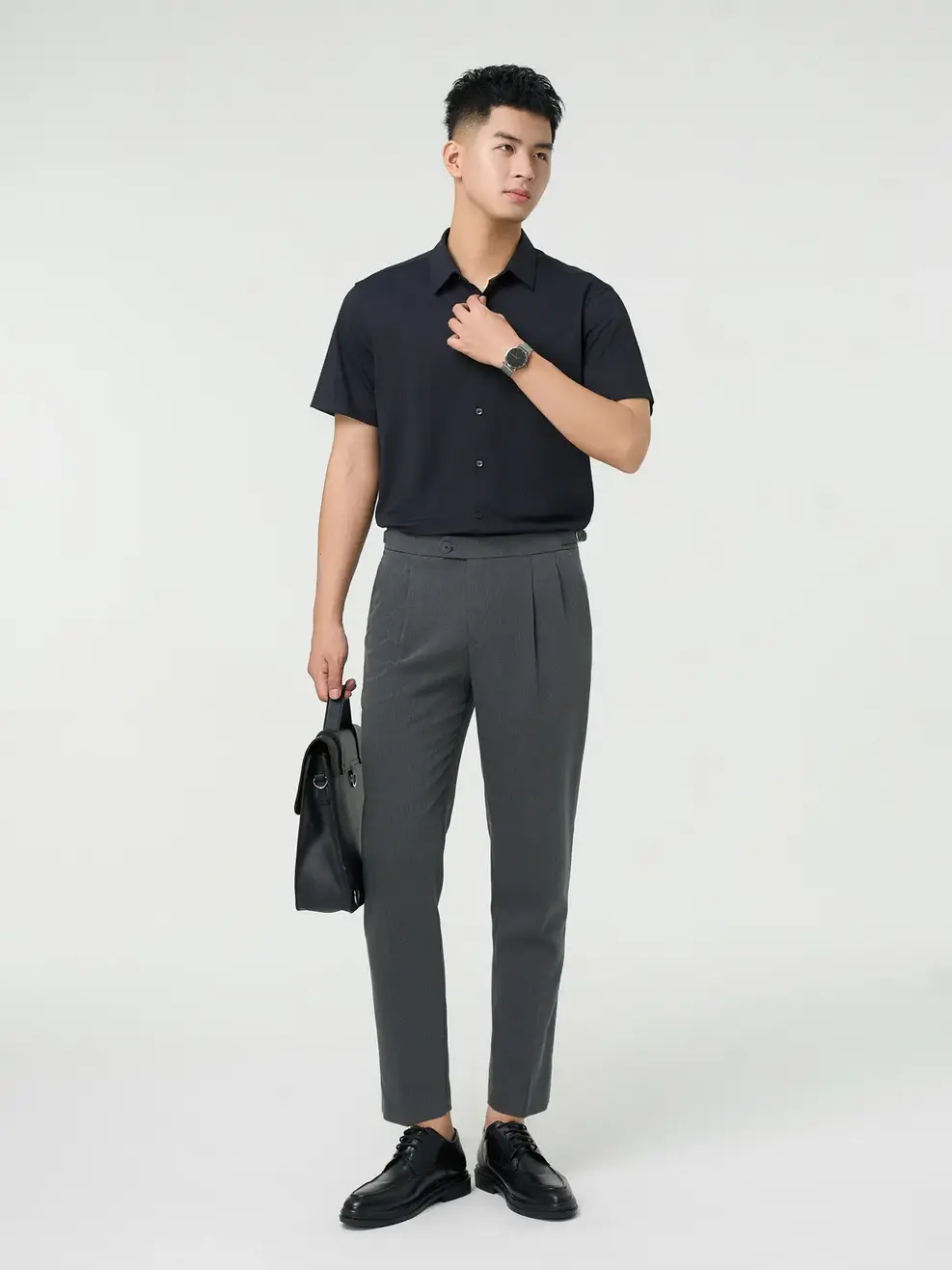 Áo Sơ Mi Nam Cộc Tay Business Bề Mặt Tổ Ong - ĐEN 002 - XL