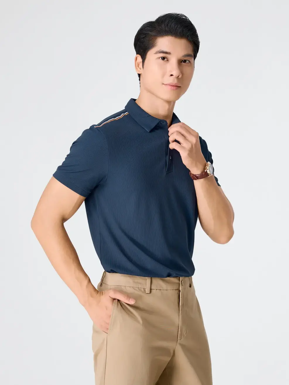 Áo Polo Thể Thao Waffle In Vai - Navy 005 - S