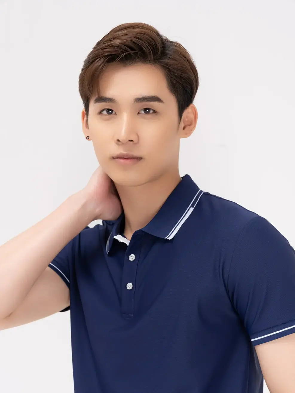 Polo nam phối nẹp - Tím than - S