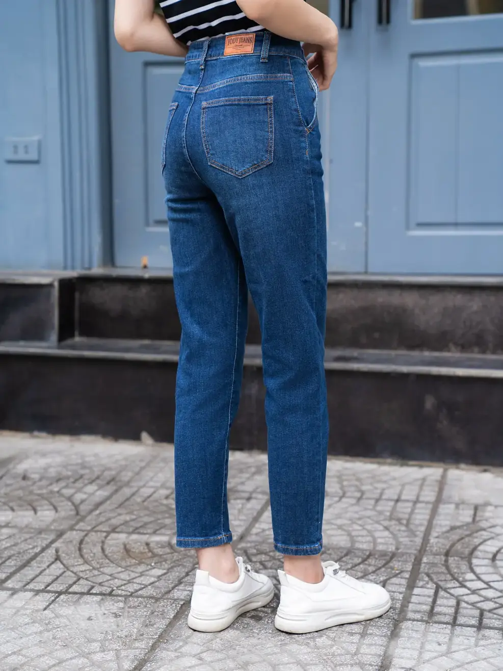 Quần jeans nữ ôm vừa xếp ly ống - Xanh đậm