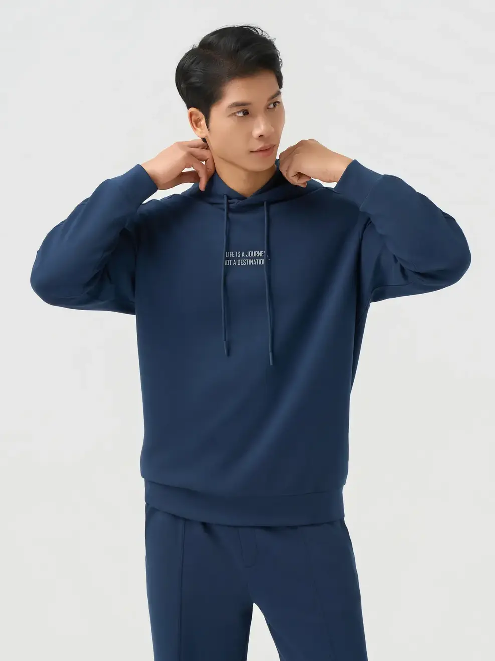 Bộ Đồ Nỉ Hoodie Nam In Chữ Ngực - Tím Than 006 - M