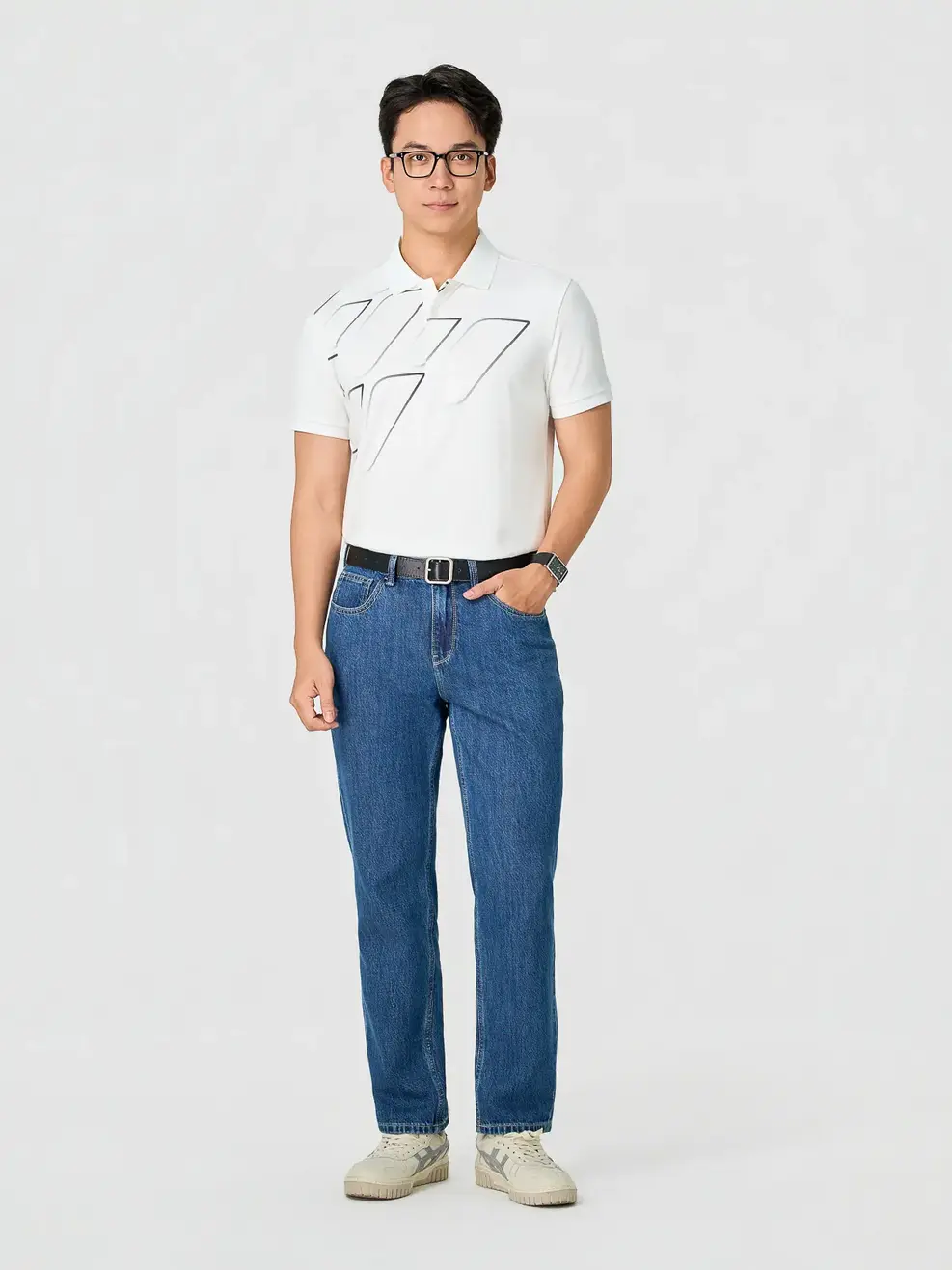 Áo Polo Nam Slim In Thân Trước Có Xẻ Tà - Trắng 001 - M