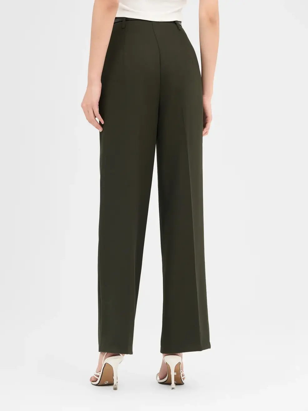 Quần Tây Nữ Suông Cạp Cao Đai Eo - Rêu - XL