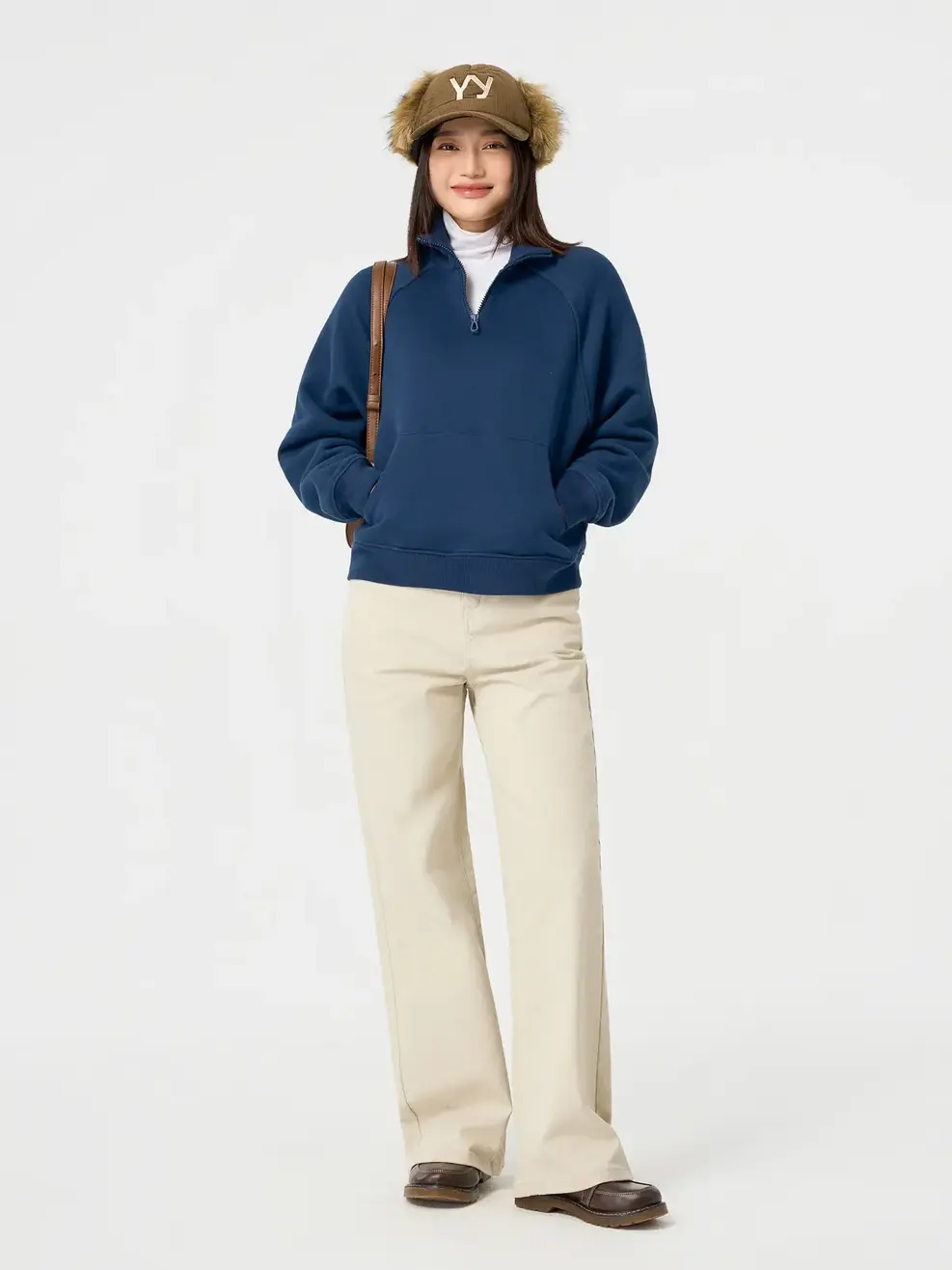 Áo Nỉ Cổ Kéo Khóa - Navy 001 - M