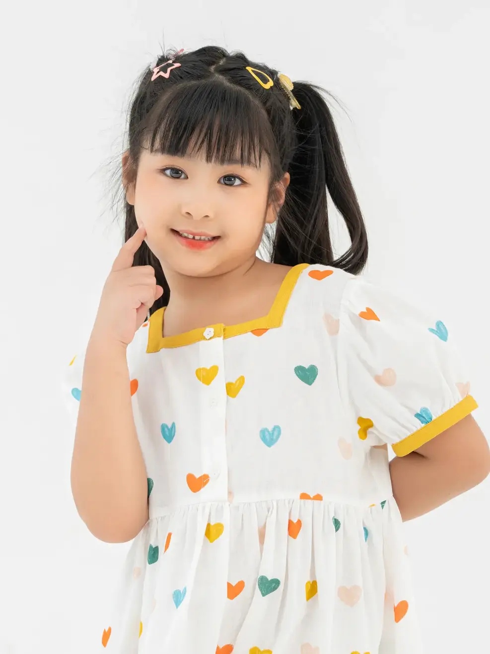 Đầm Kid Họa Tiết Tim Phối Cổ - Trắng - 2