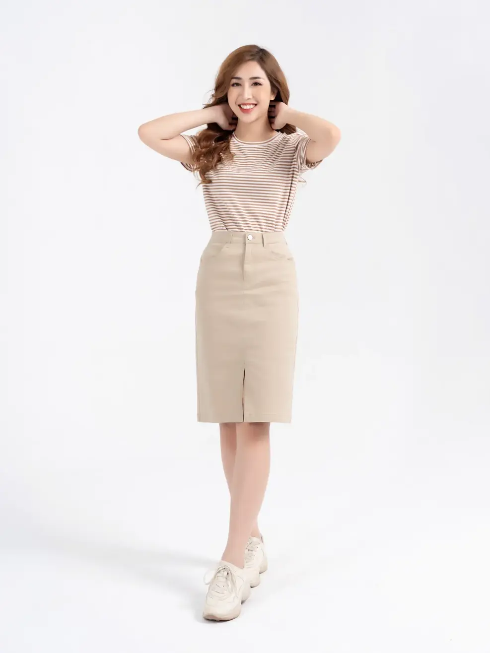 Chân ôm dài khaki xẻ - Be - 25