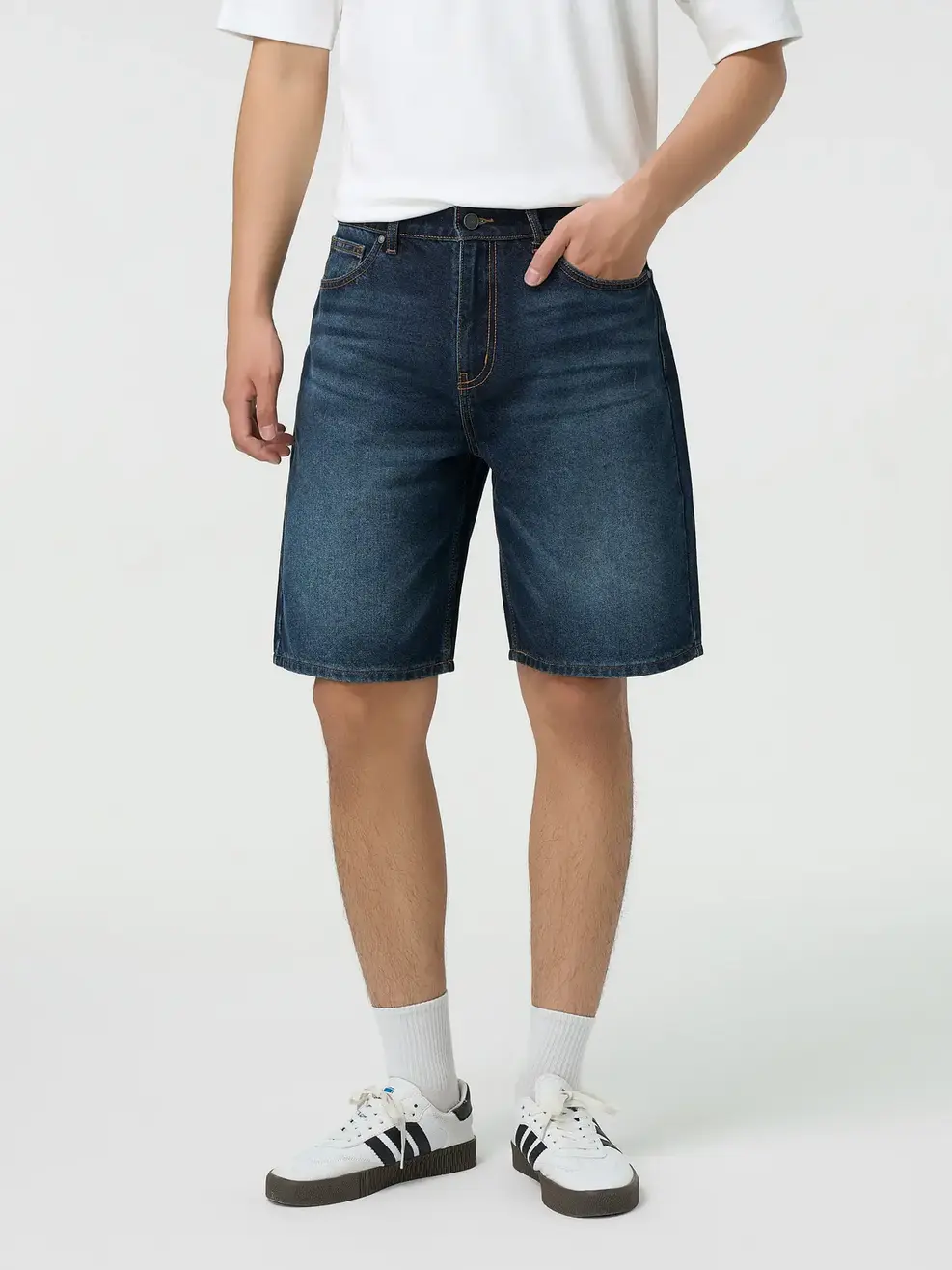 Quần Short Jeans Nam Regular Mài Xước - Màu chàm 003 - 31