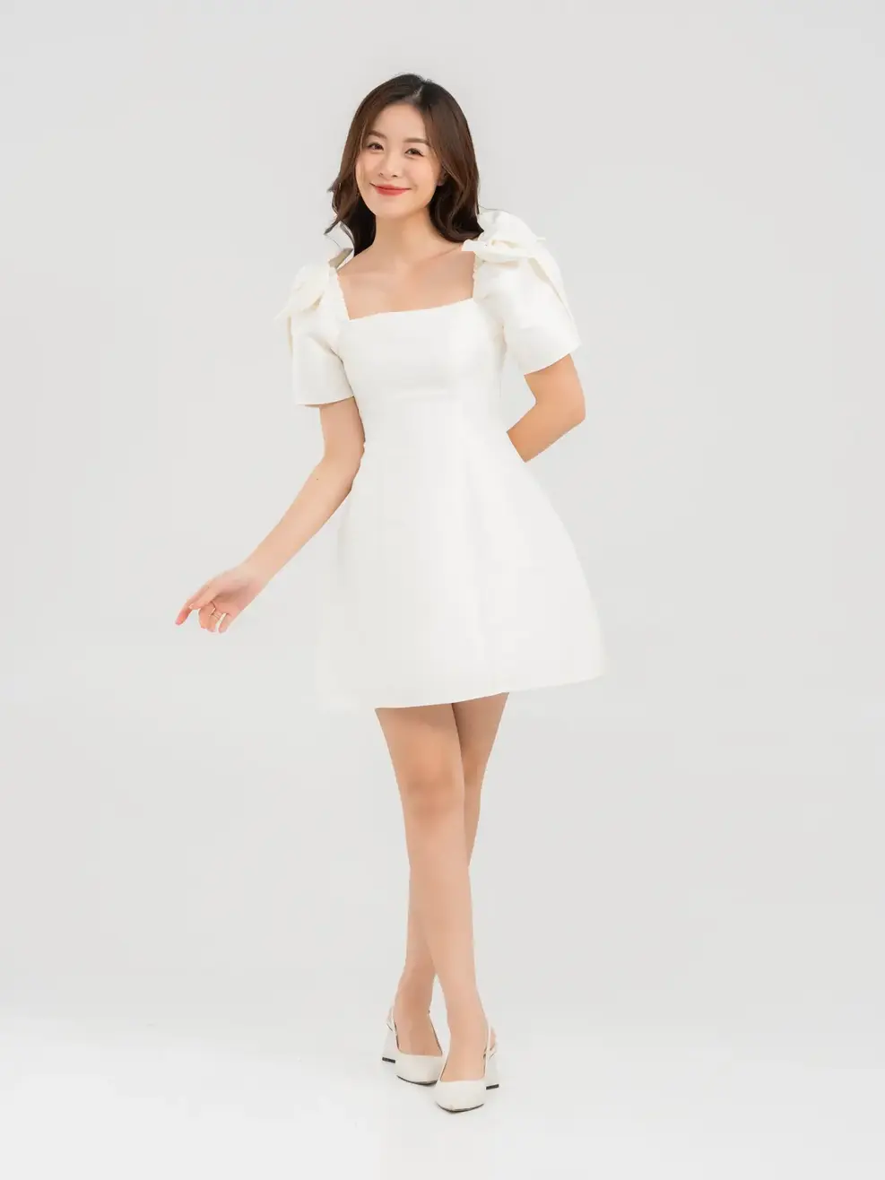 Đầm Tiệc Nữ Vai Nơ - Trắng ngà - S