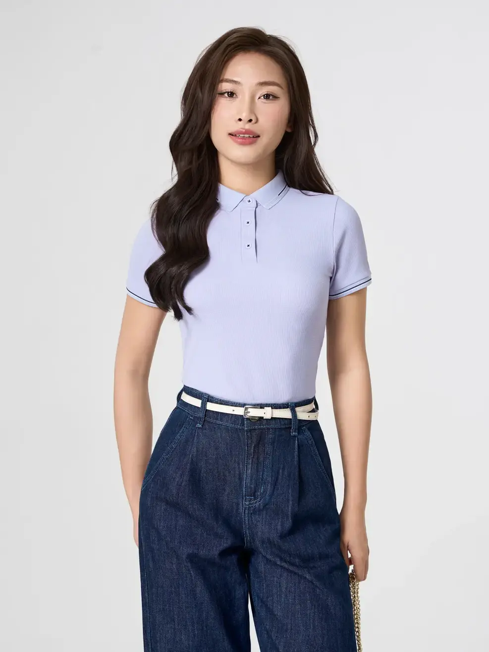 Áo Polo Vải Siêu Co Giãn Bo Cổ Dệt - Màu tím 002 - XS