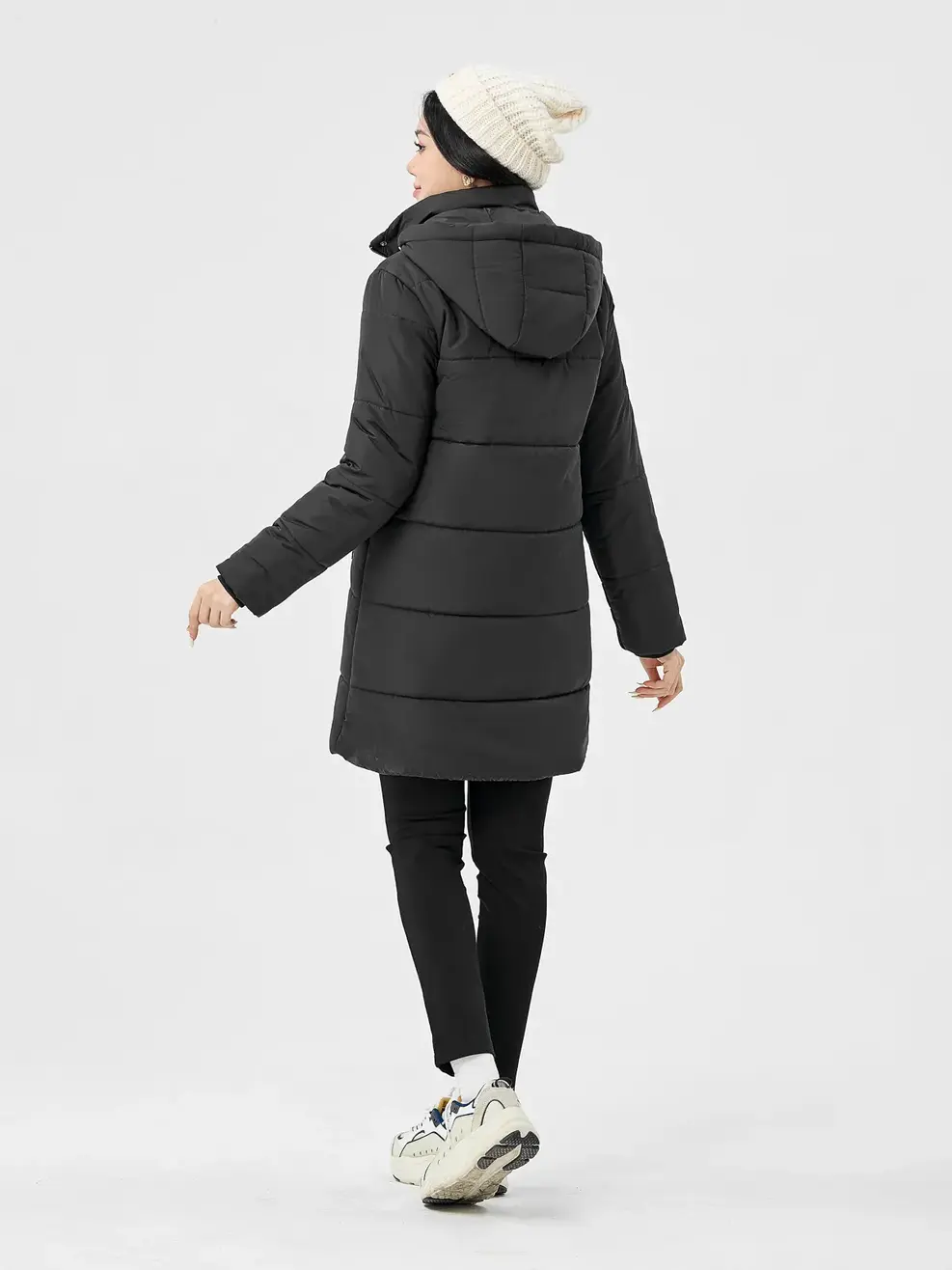 Phao Vip Nữ Dáng Dài  Khóa Phối Siêu Ấm - Đen - S