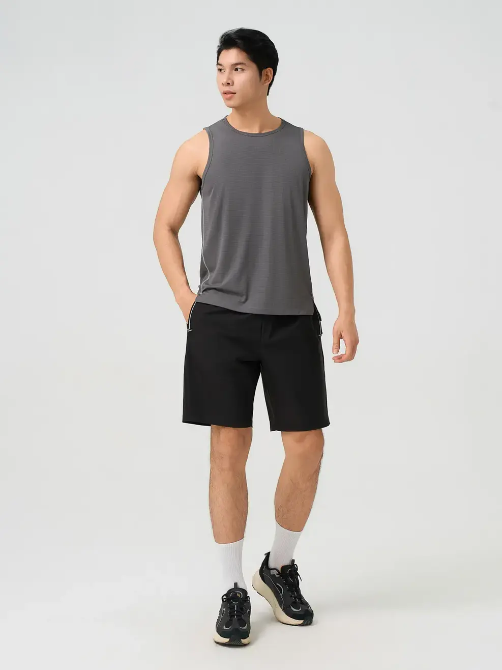 Áo Ba Lỗ Nam Thể Thao Dải Chỉ Xẻ Tà - Than chì 006 - L