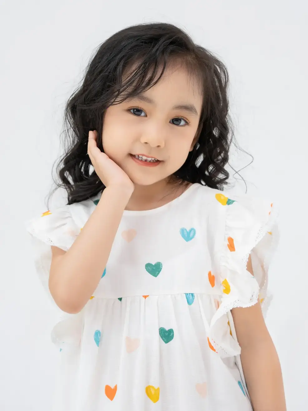 Đầm Kid Họa Tiết Trái Tim Phối Dây Ren - Trắng Họa Tiết. - 2