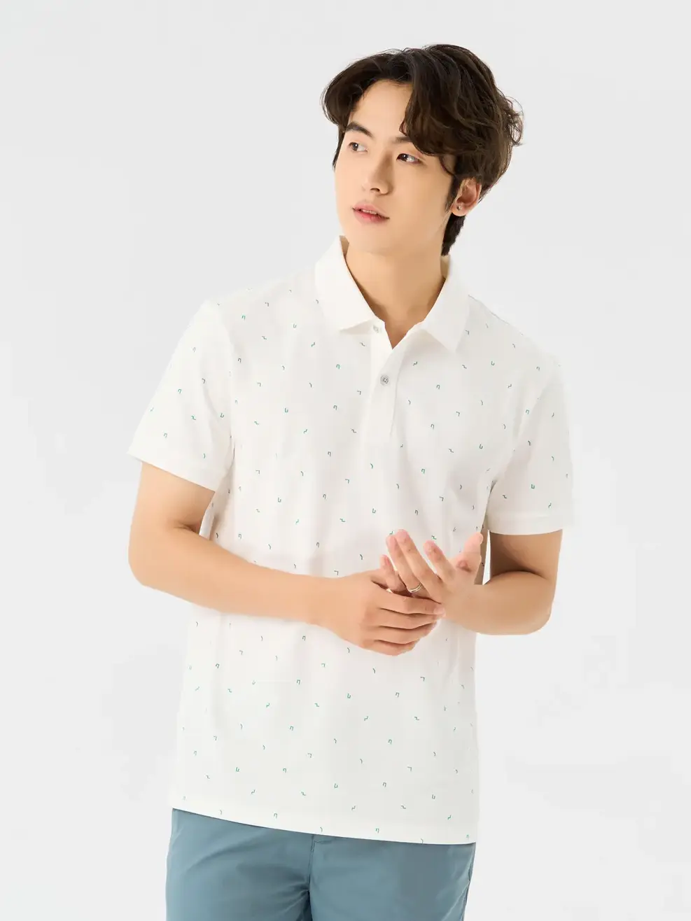 Áo Polo Nam Mắt Chim In Hoạ Tiết - Trắng - M