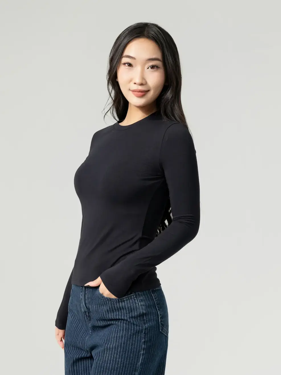 Áo Thu Đông Nữ Giữ Nhiệt Cổ Tròn - Đen - S