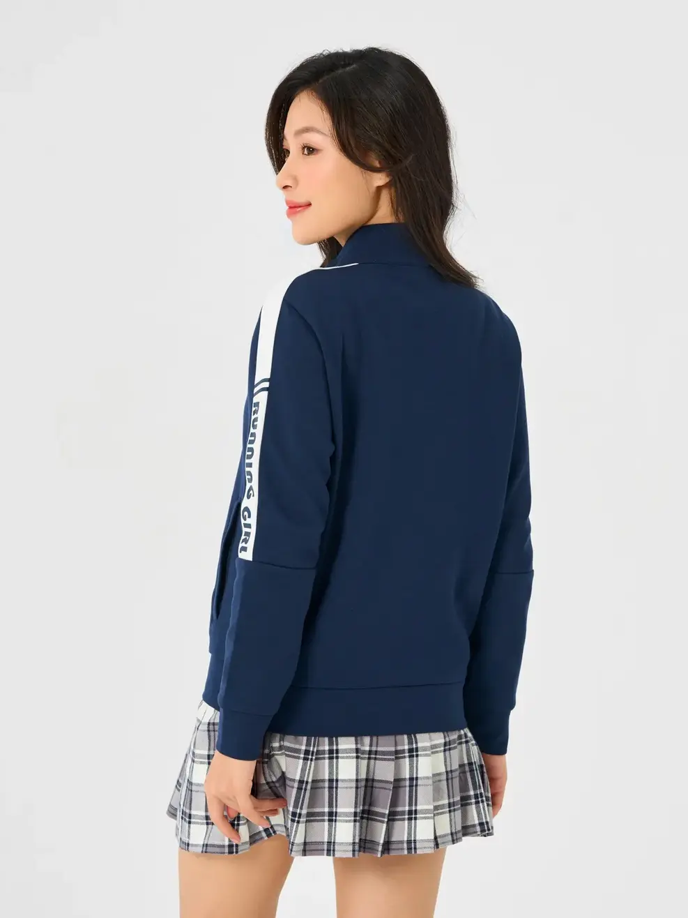 Áo Khoác Nỉ Thể Thao Nữ Cổ Dựng Phối Tay - Tím than - S