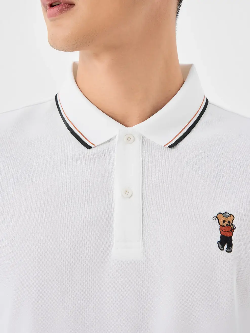 Polo Nam Cafe Dệt Tổ Ong Thêu Gấu - Trắng - M