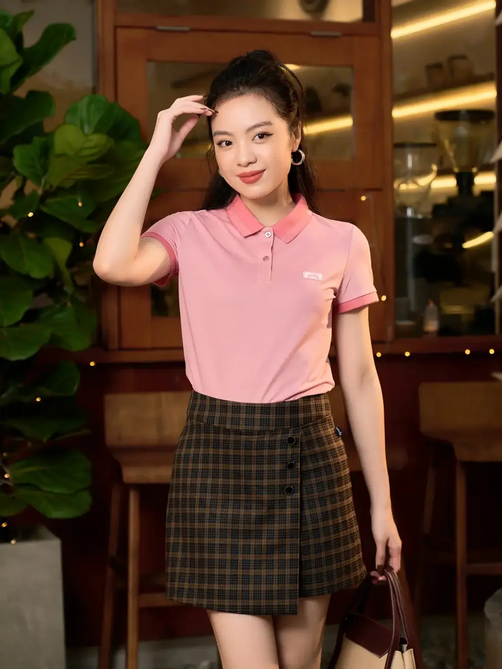 Áo polo nữ mắt chim phối bo thailand - Hồng - 2XL