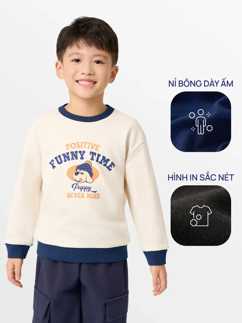 Áo Nỉ Cổ Tròn Funny Time - Tím Than 006 - 104