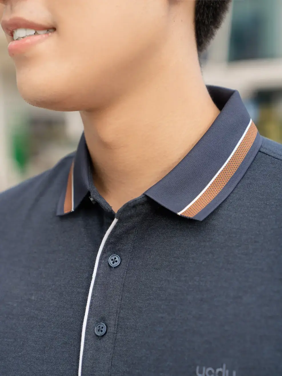 Polo nam sợi se phối nẹp - Xanh đen - M