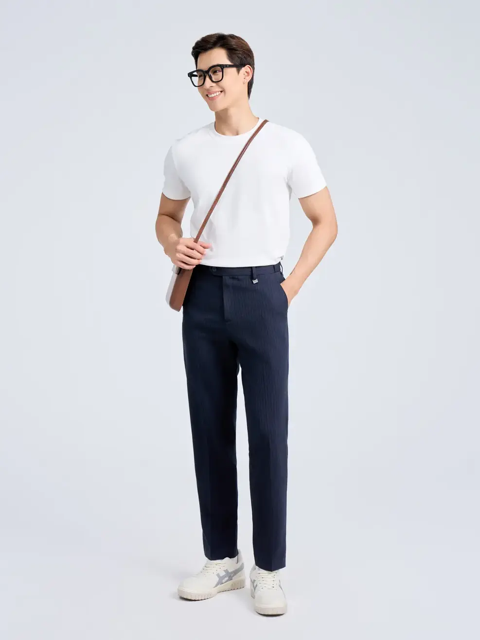 Quần Âu Nam Cạp Di Động Kẻ Sọc - Tím than - 29