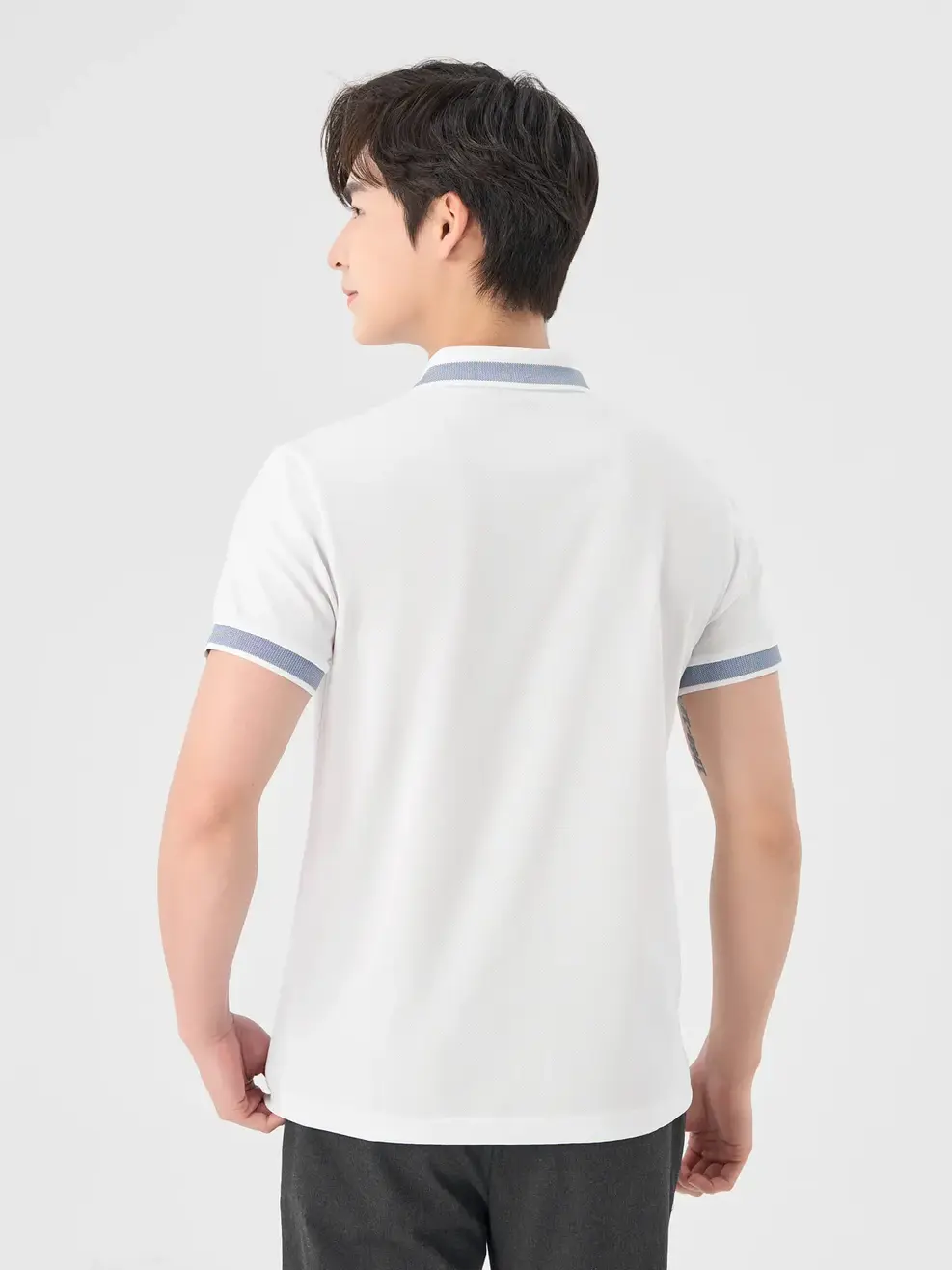 Polo Nam Cafe Dệt Tổ Ong In Ngực - Trắng - 4XL