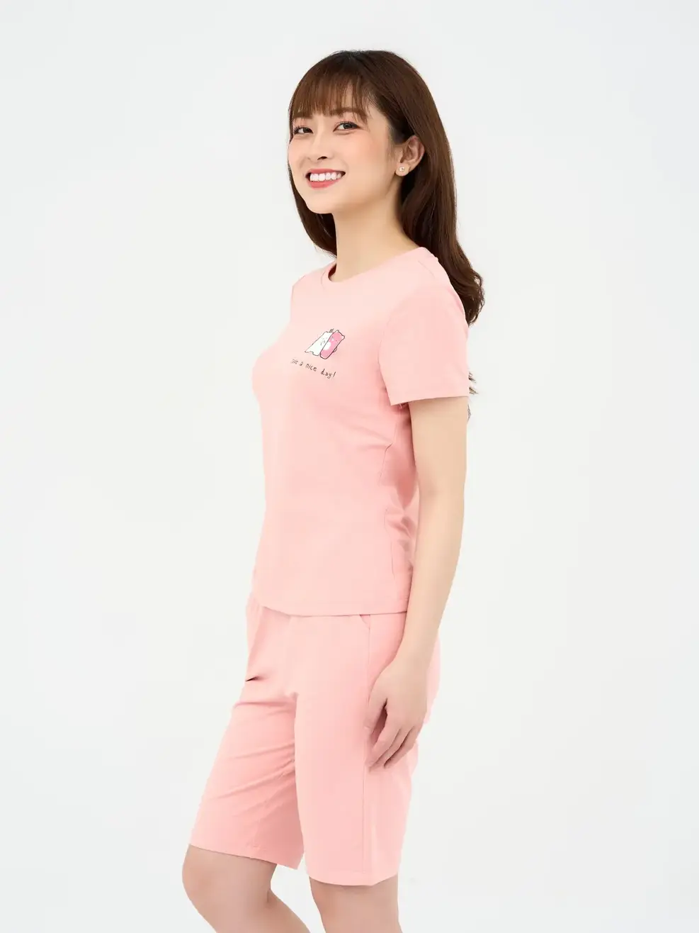 Đồ Bộ Nữ Lửng In Gấu Cotton 95/5 - Hồng - S