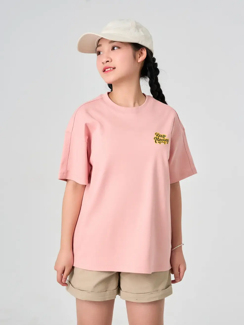 Áo Phông Kid Dải Chỉ In Ngực - Hồng 024 - 10-11